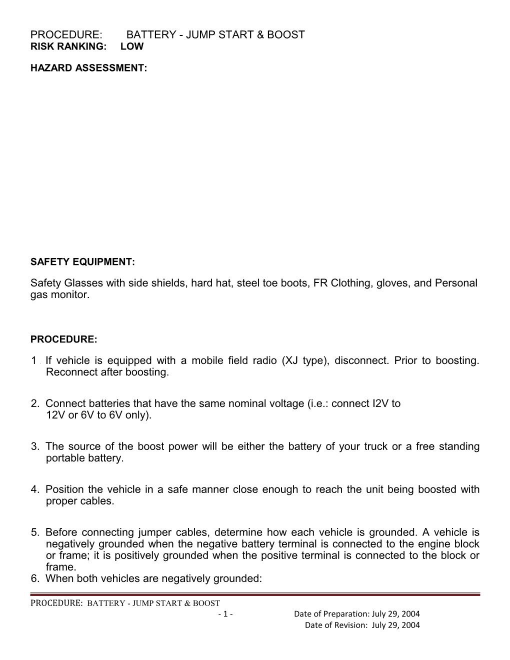 Procedure: Battery - Jump Start & Boost