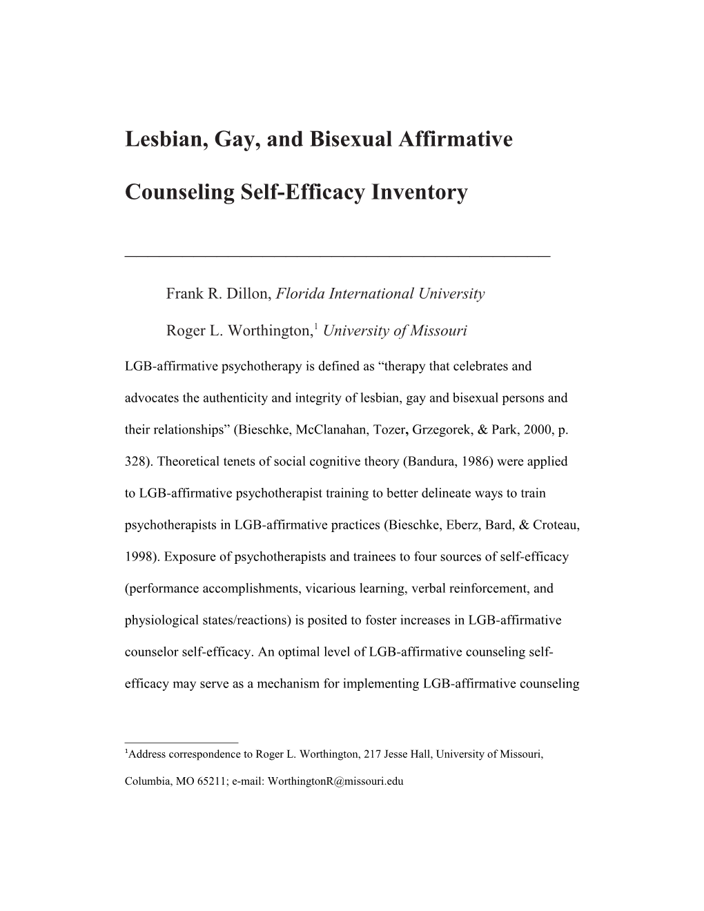 The Lesbian, Gay, and Bisexual Affirmative Counseling Self-Efficacy Inventory (LGB-CSI) ______