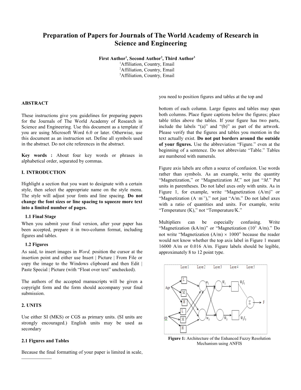 Preparation of Papers for Journals of the World Academy of Research in Science and Engineering