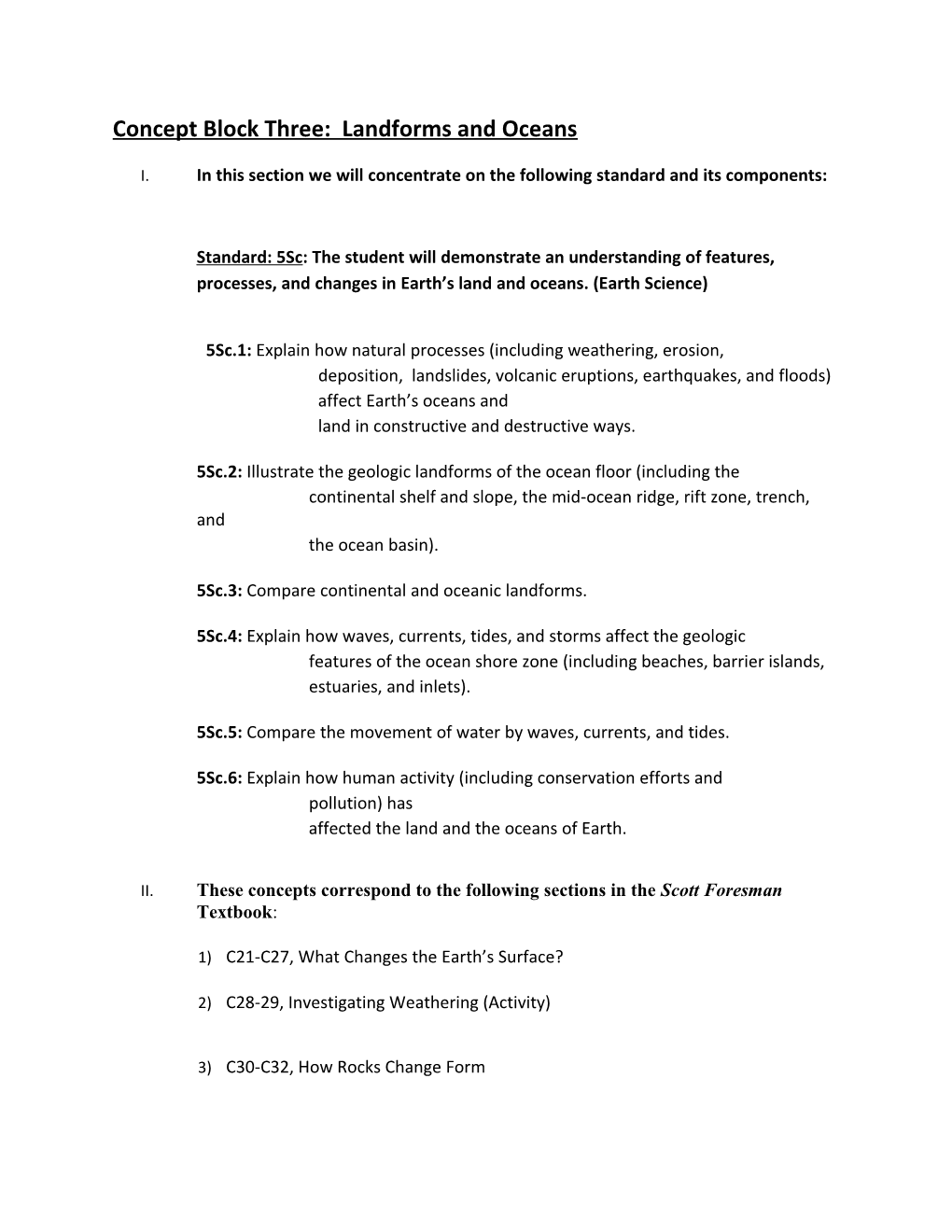 Concept Block Three: Landforms and Oceans