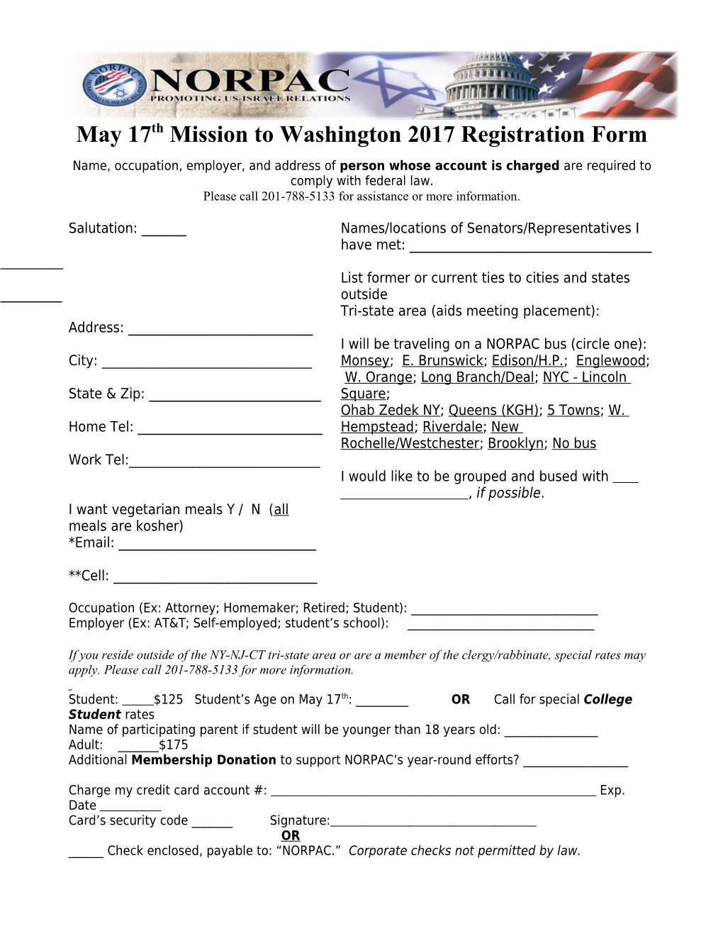 May 17Th Mission to Washington 2017 Registration Form