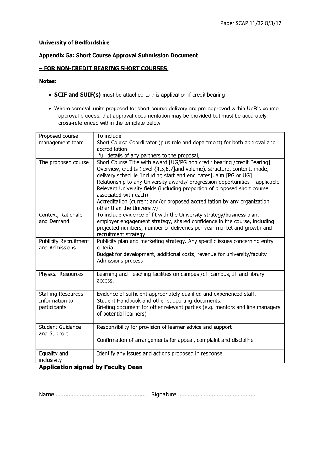 Appendix 5A: Short Course Approval Submission Document