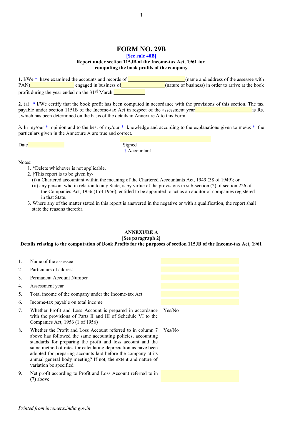 Report Under Section 115JB of the Income-Tax Act, 1961 for Computing the Book Profits