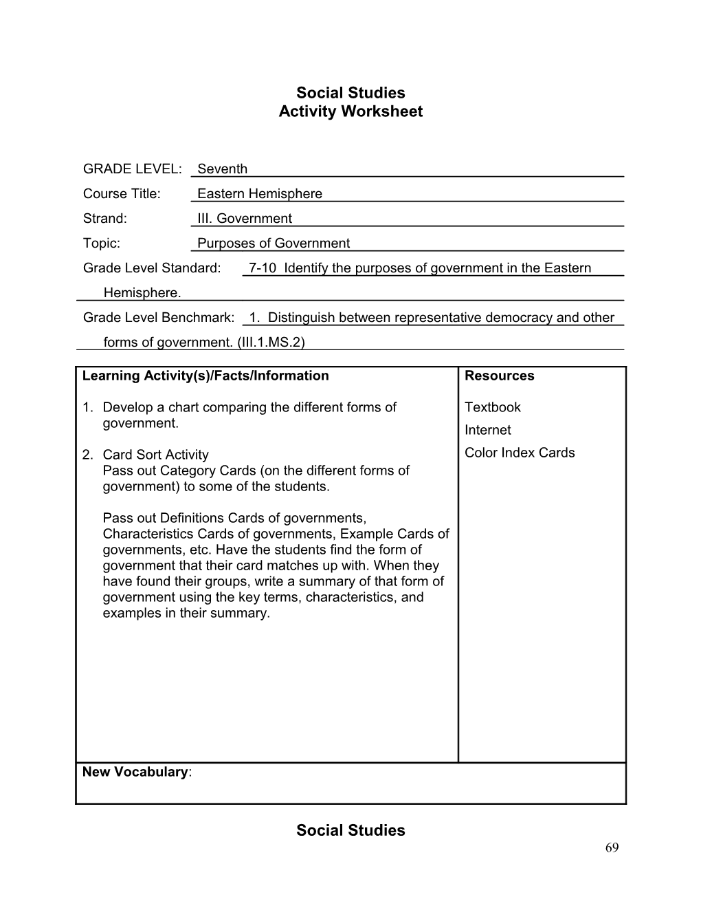 Activity Worksheet s2