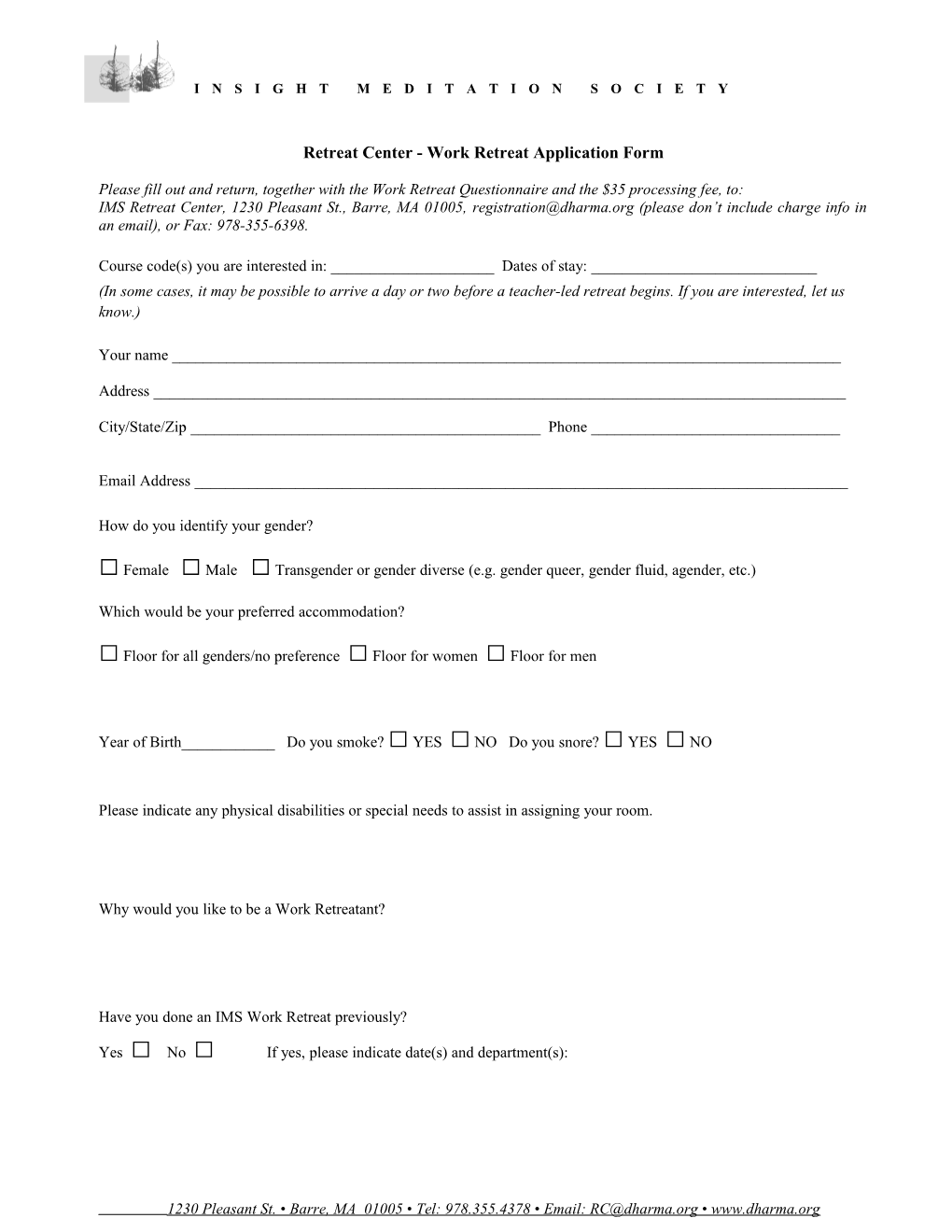 Retreat Center - Work Retreat Application Form