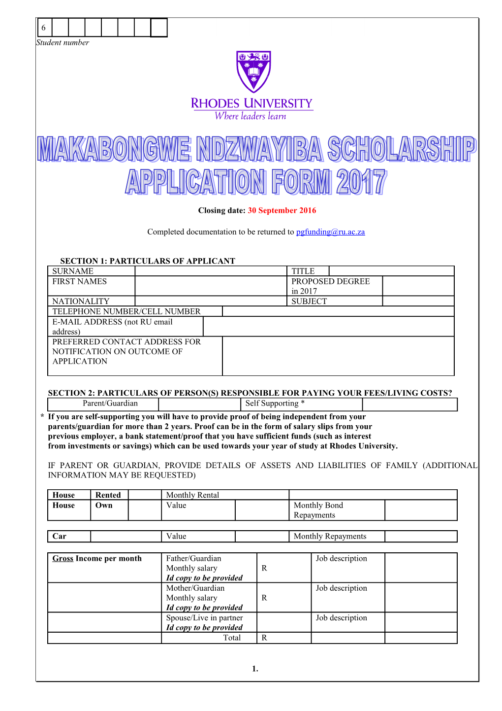 Section 2: Particulars of Person(S) Responsible for Paying Your Fees/Living Costs?