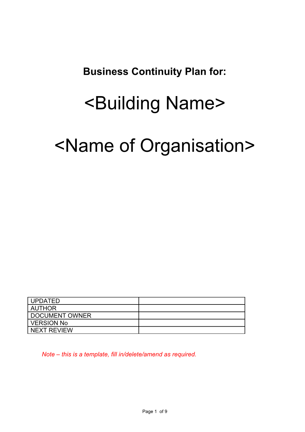 Business Continuity Plan For