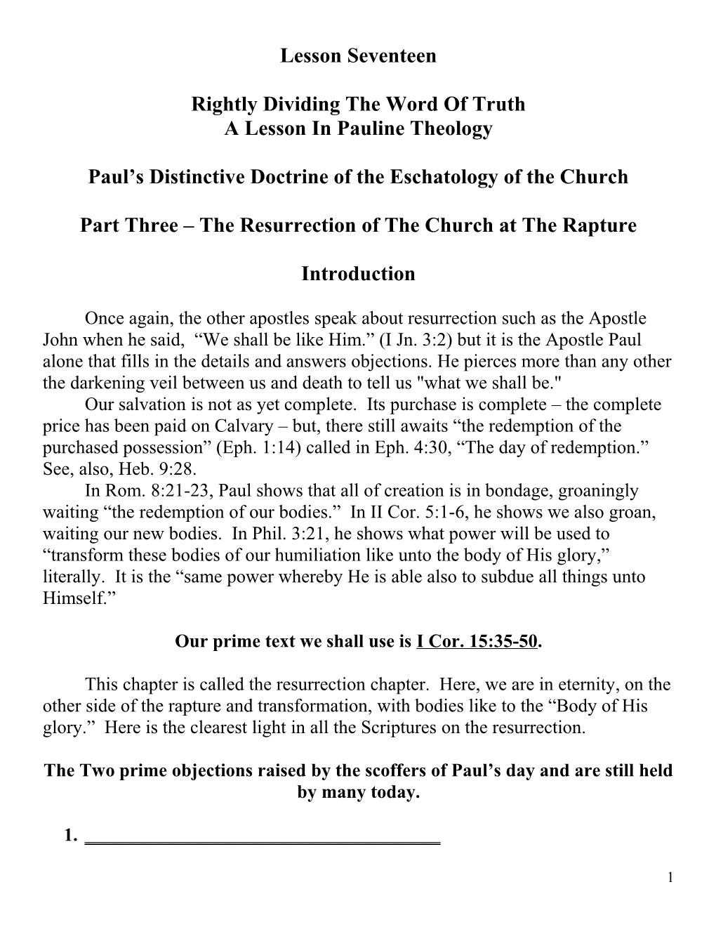 Paul S Distinctive Doctrine of the Eschatology of the Church Part Three