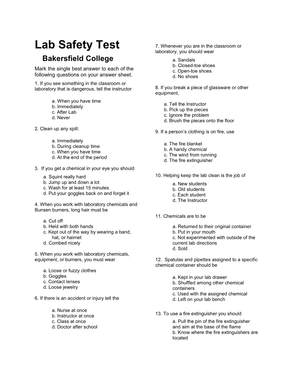 Lab Safety Test