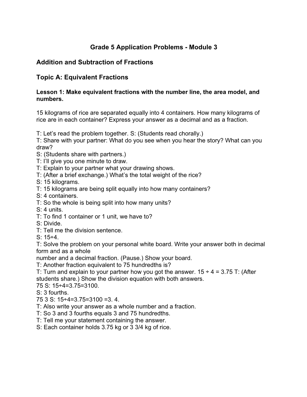 Grade 5 Application Problems - Module 3