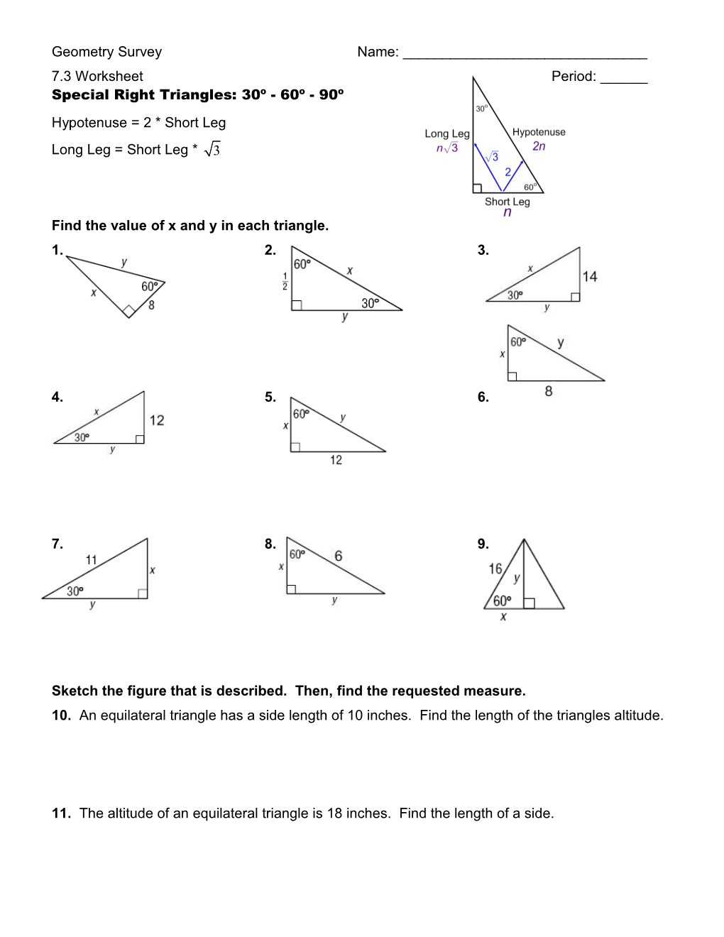 Special Right Triangles: 30º - 60º - 90º