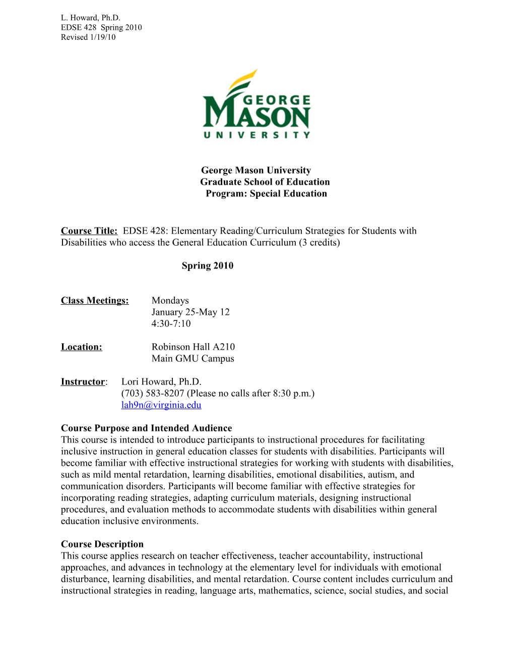 George Mason University Graduate School of Education Program: Special Education