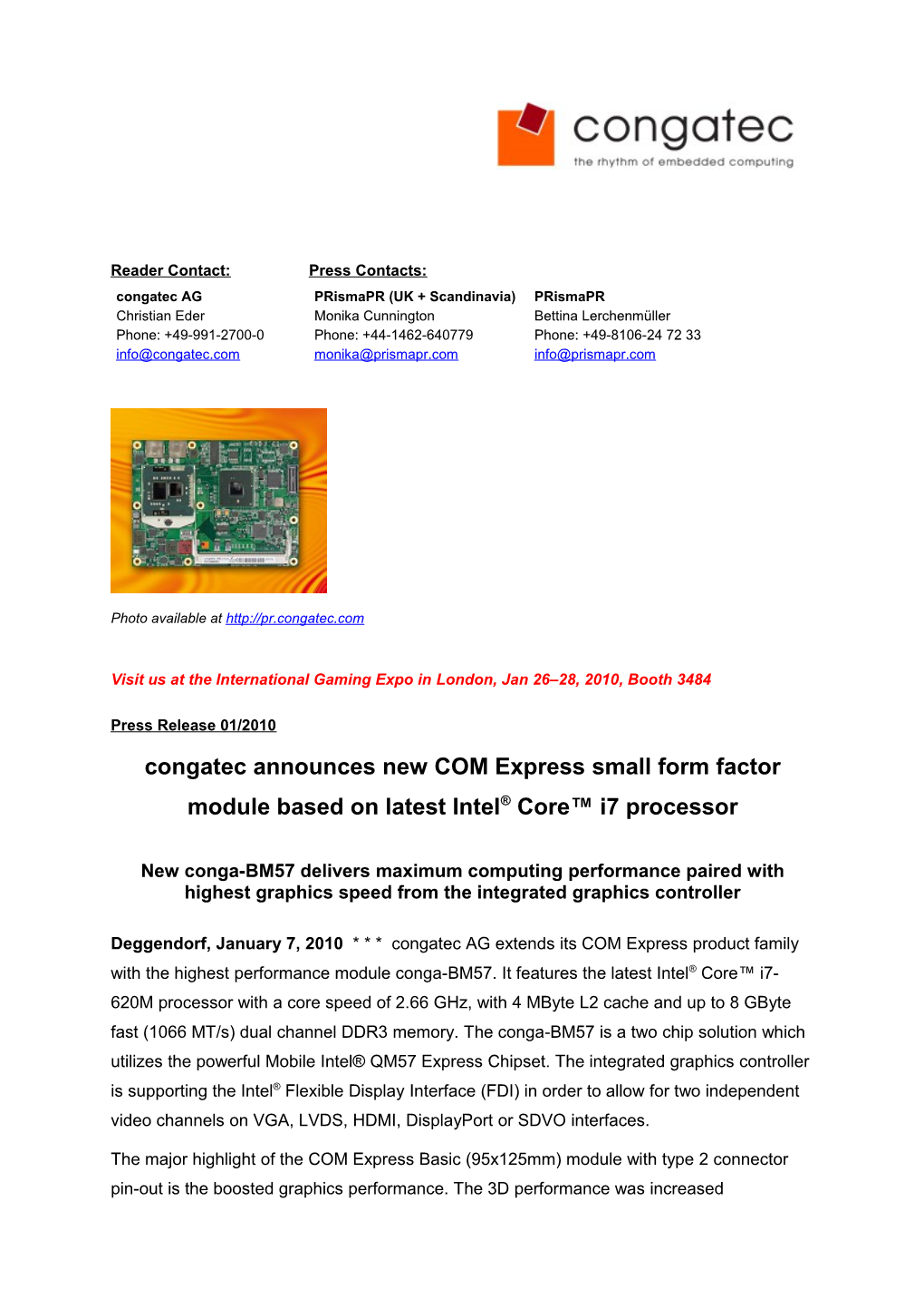 Congatec Announces New COM Express Small Form Factor Module Based on Latest Intel Core