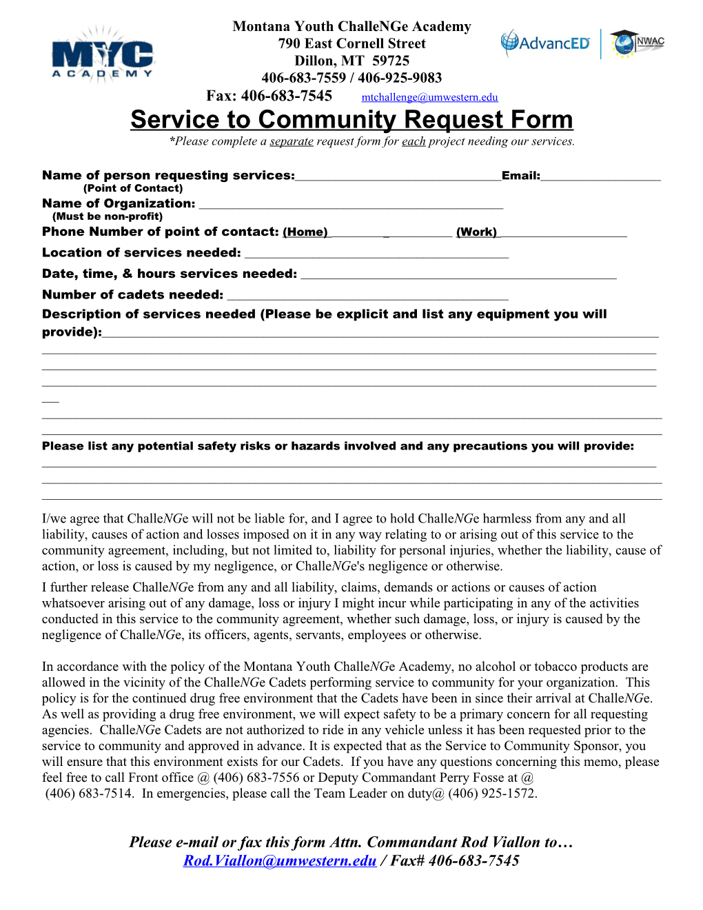 Community Service Request Form