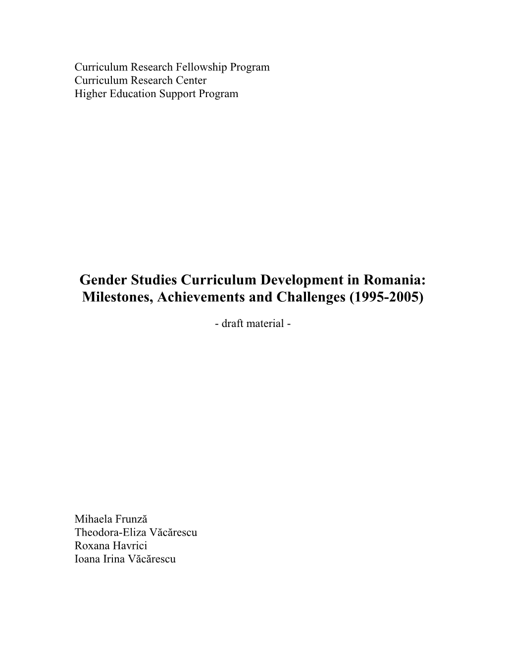 Gender Studies Curriculum Development in Romania