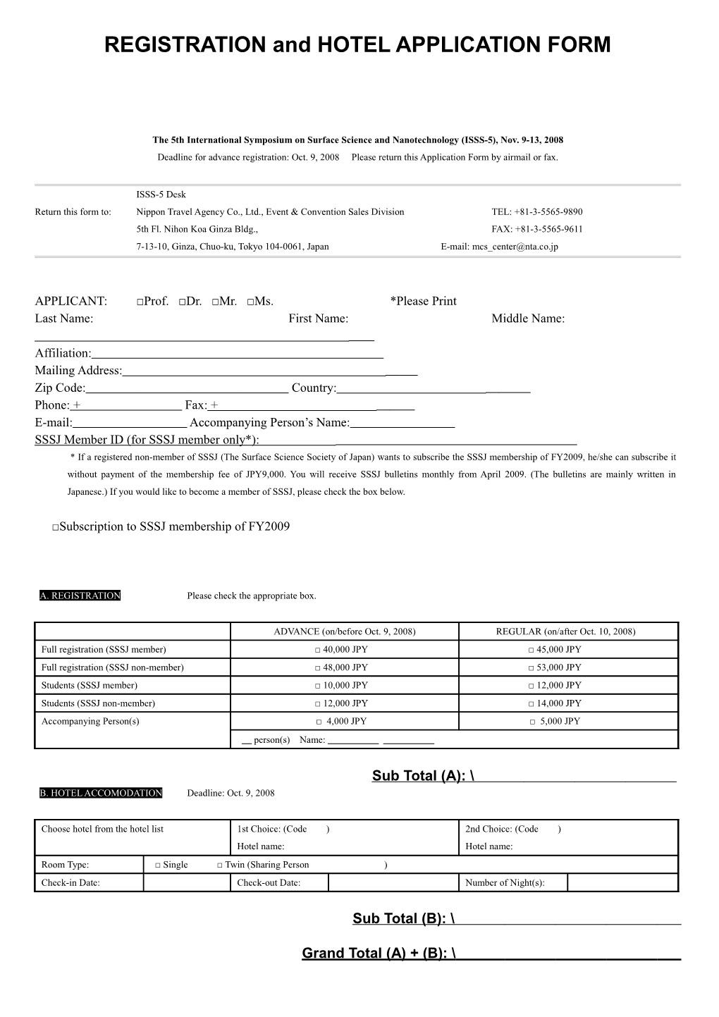 REGISTRATION and HOTEL APPLICATION FORM