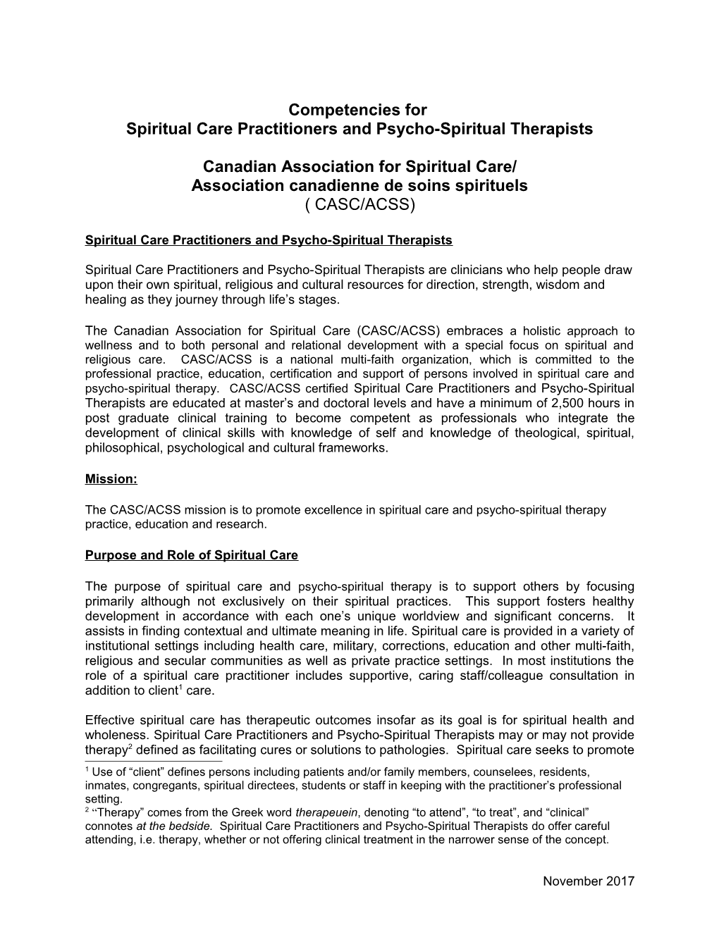 Spiritual Care Practitioners and Psycho-Spiritual Therapists