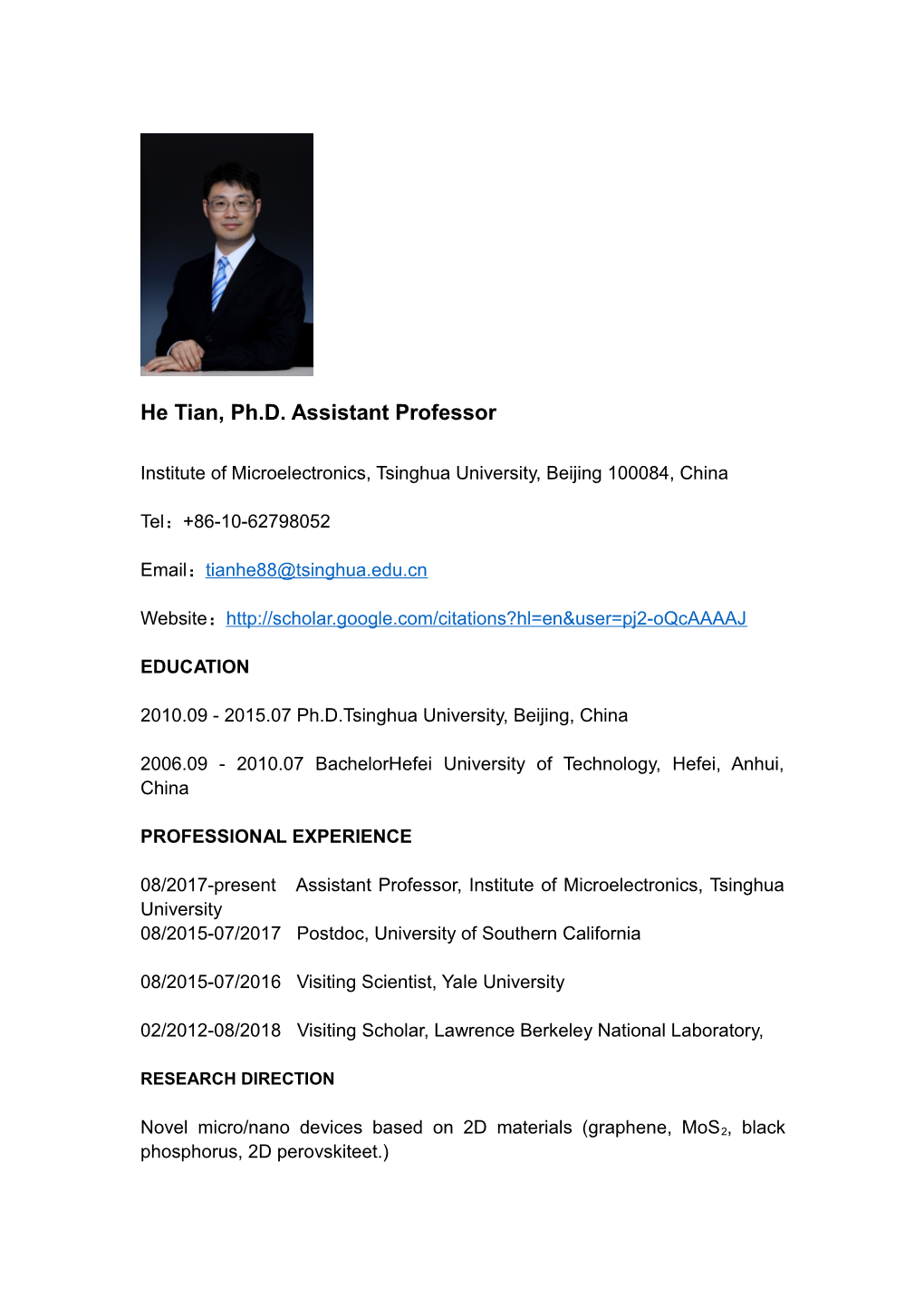 He Tian, Ph.D. Assistant Professor