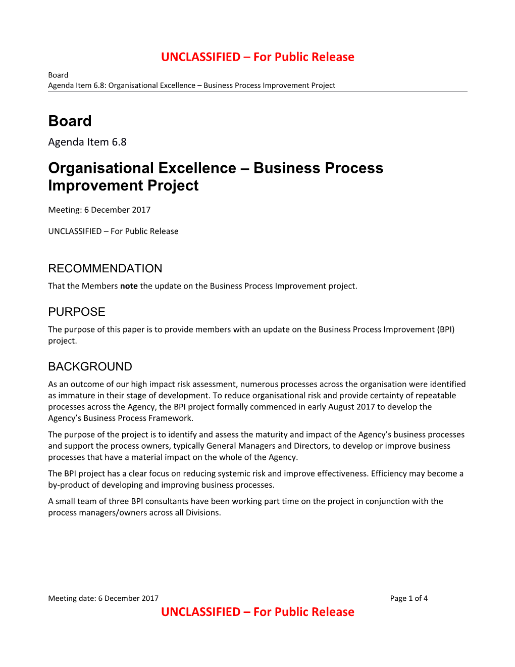 Organisational Excellence Business Process Improvement Project