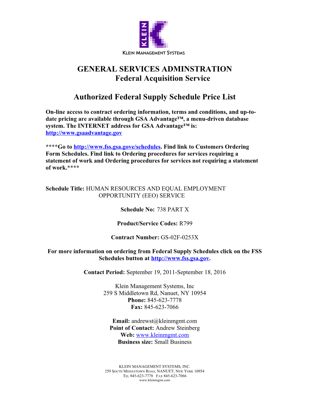 Authorized Federal Supply Schedule Price List s19