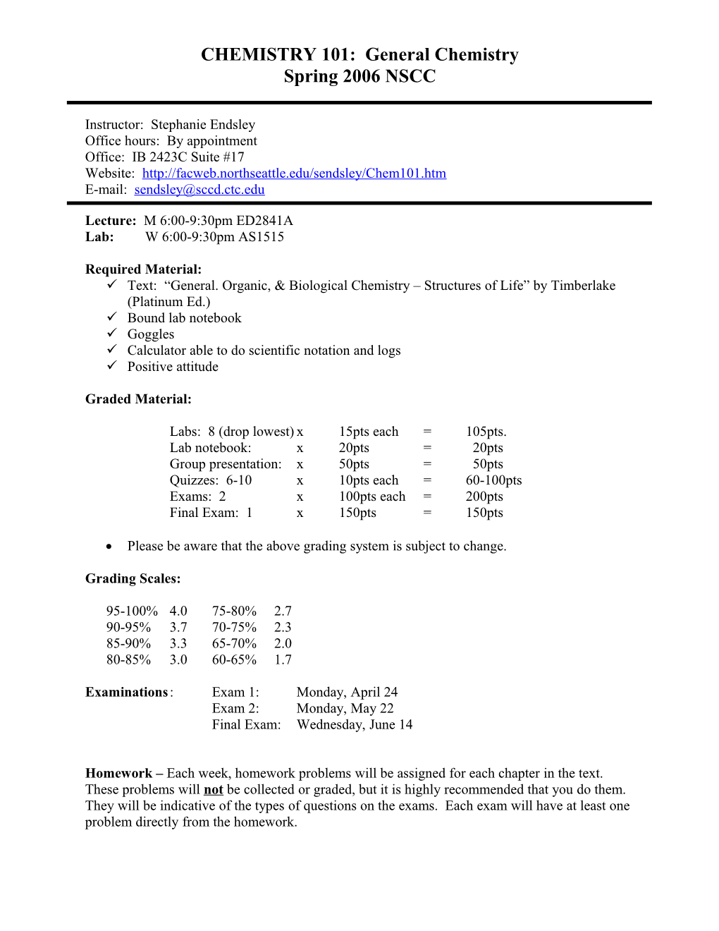 Chemistry 150: General Chemistry II