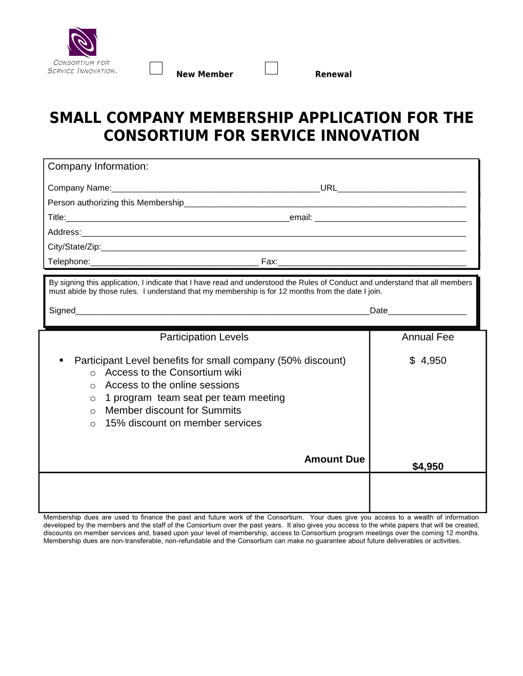 Membership Application for the Customer Support Consortium