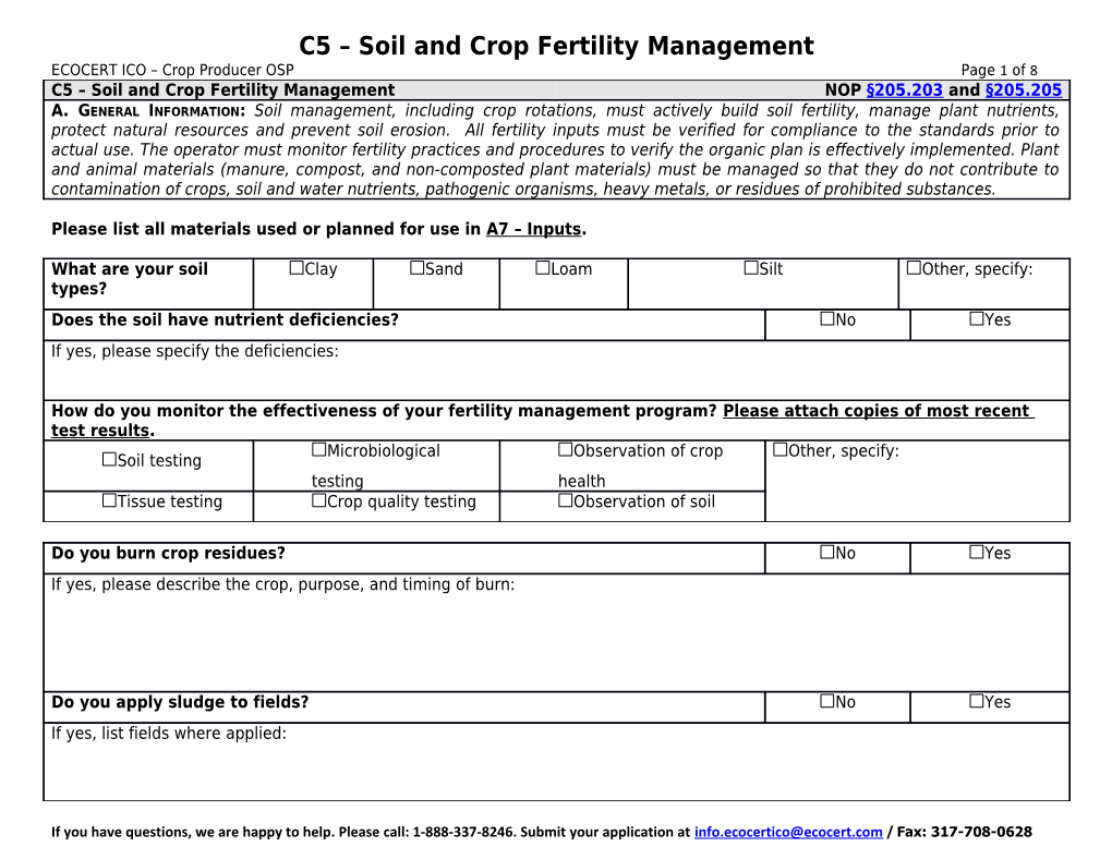 C5 Soil and Crop Fertility Management