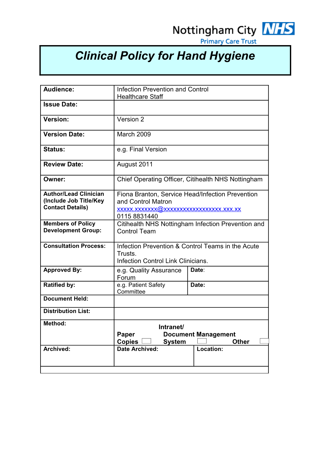 Hand Hygiene Guidance