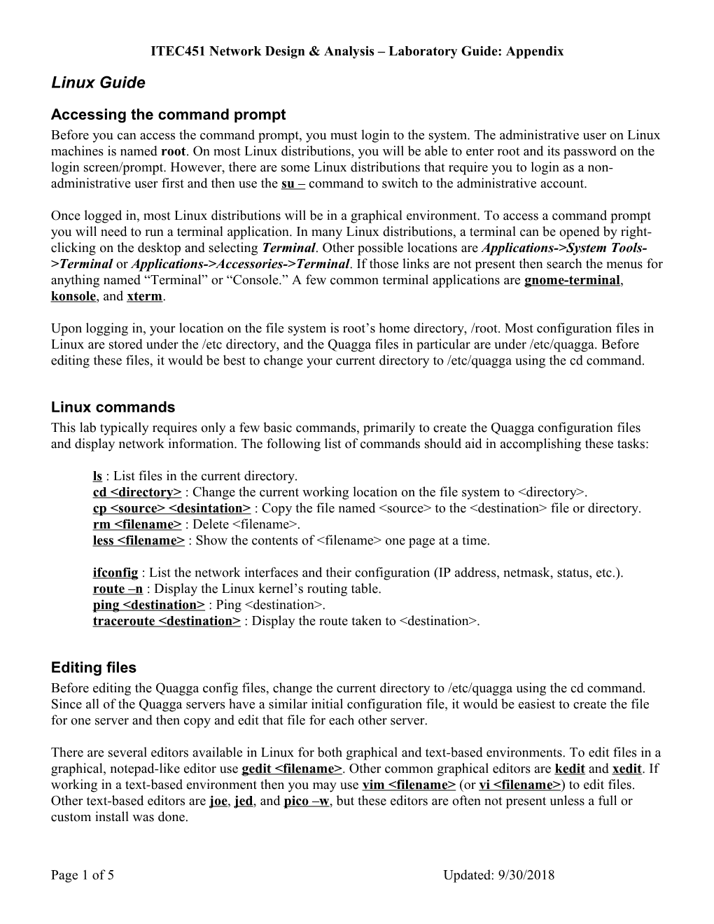 ITEC451 Network Design & Analysis Laboratory Guide: Appendix