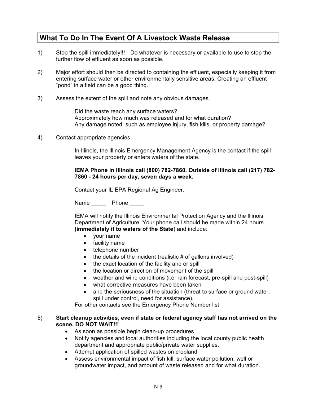 What to Do in the Event of a Livestock Waste Release