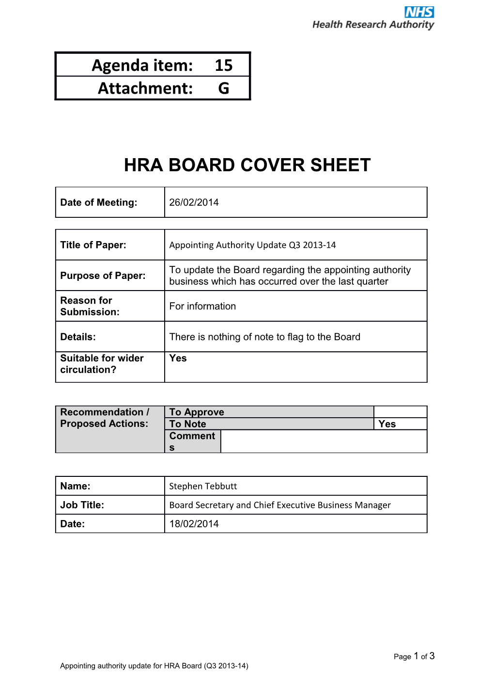 Hra Board Cover Sheet