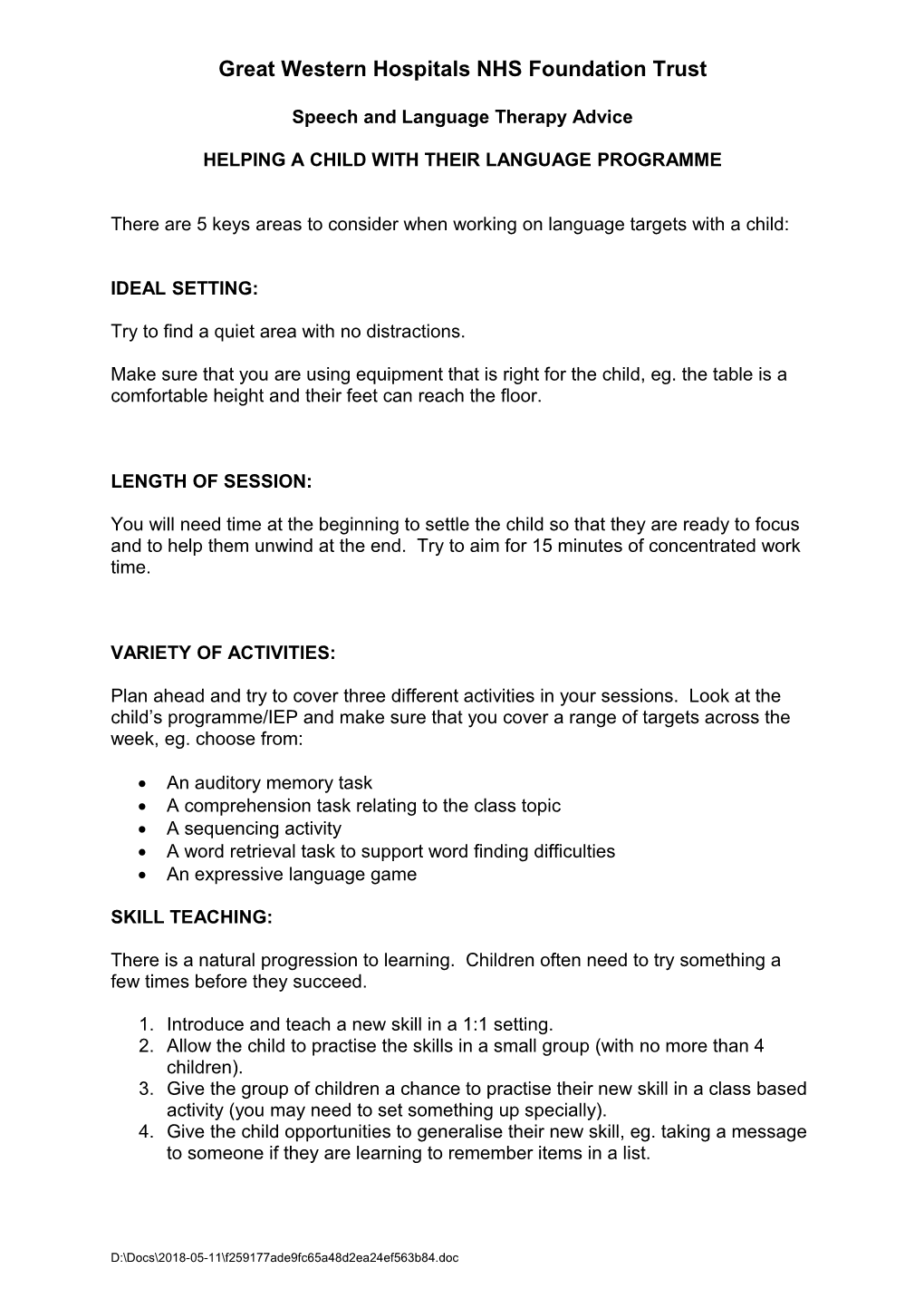 Speech and Language Therapy Advice Sheets s2