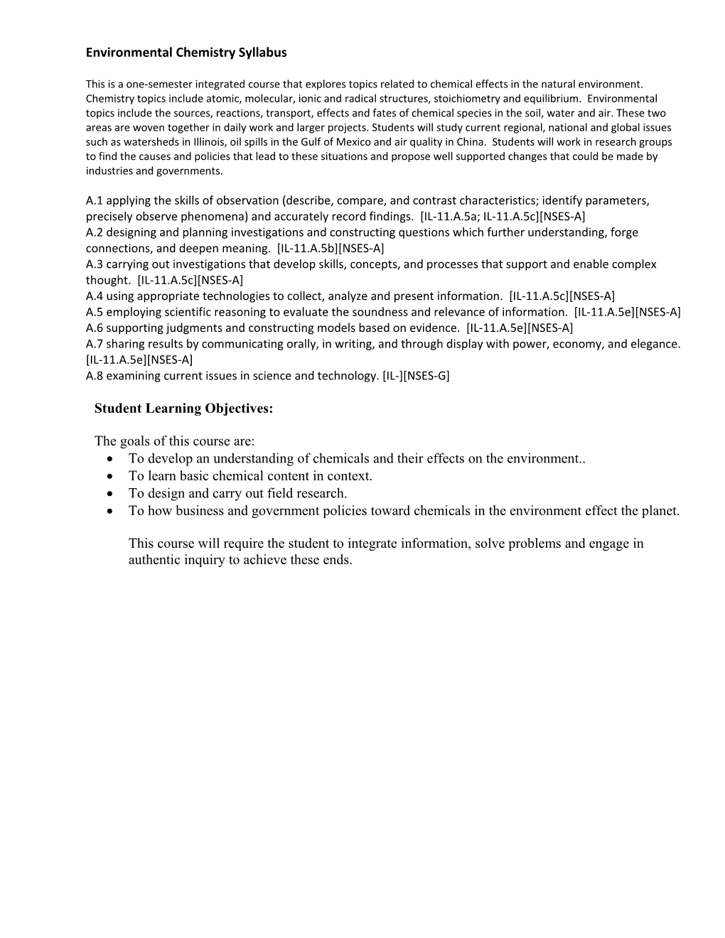 Environmental Chemistry Syllabus