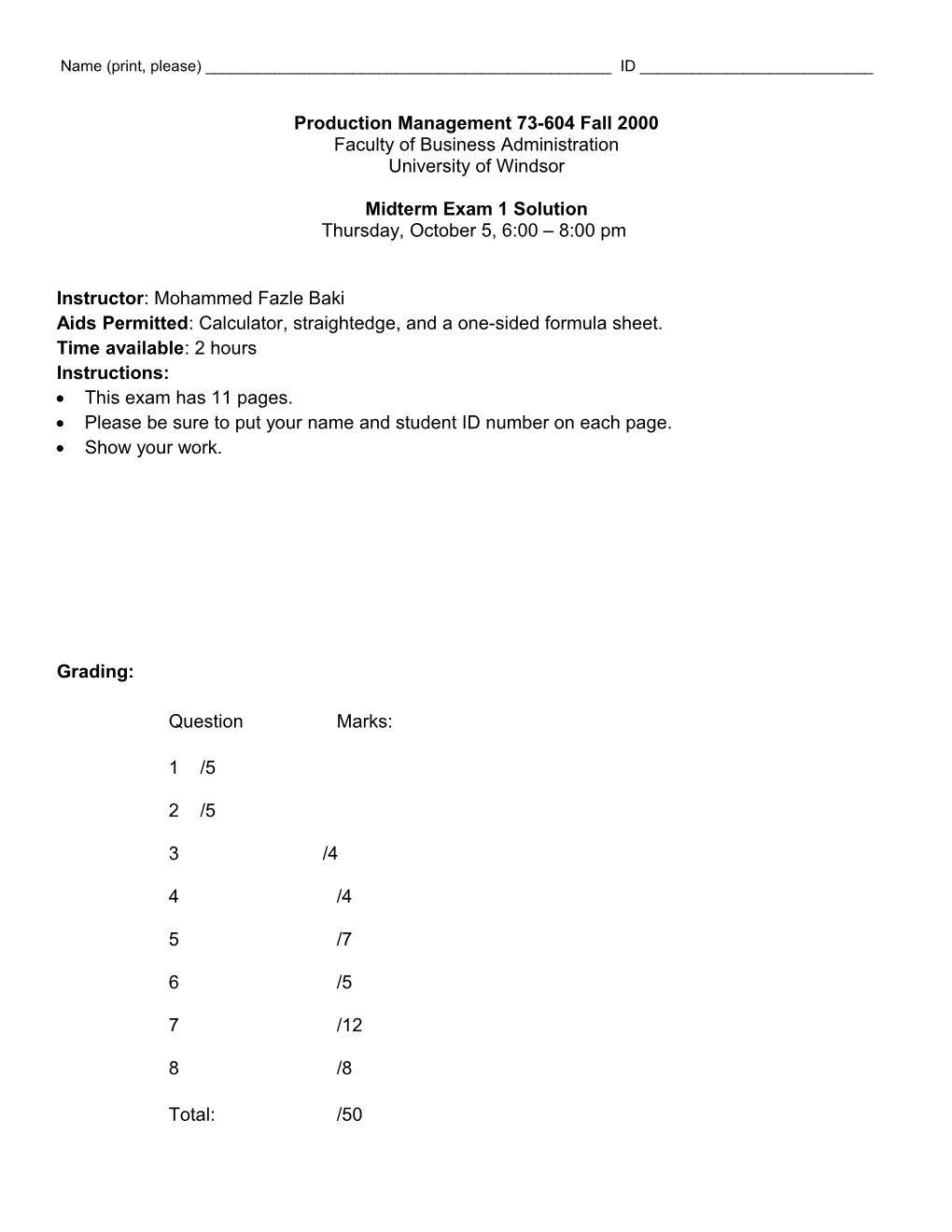 Msci 261 Managerial and Engineering Economics W96