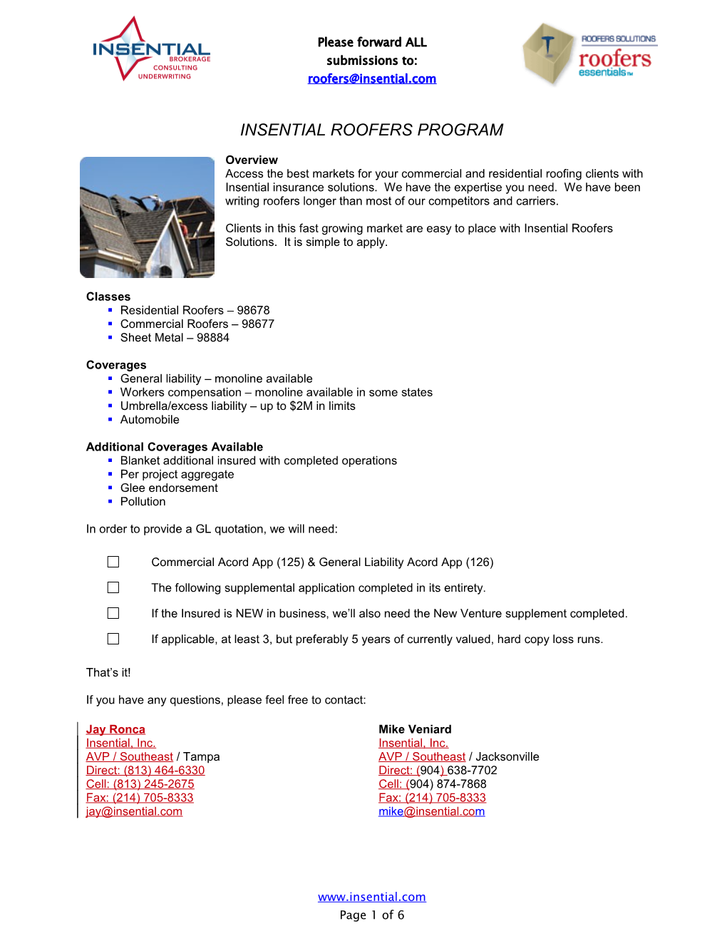 Insential Roofers Program