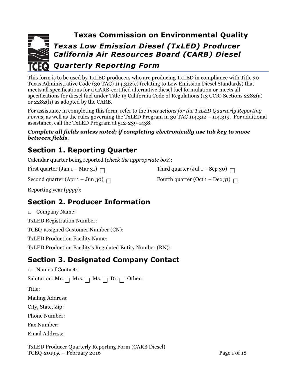 Texas Low Emission Diesel (Txled) Producer California Air Resources Board (CARB) Diesel