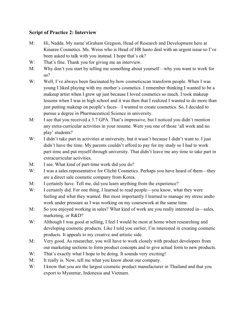 Script of Practice 2: Interview