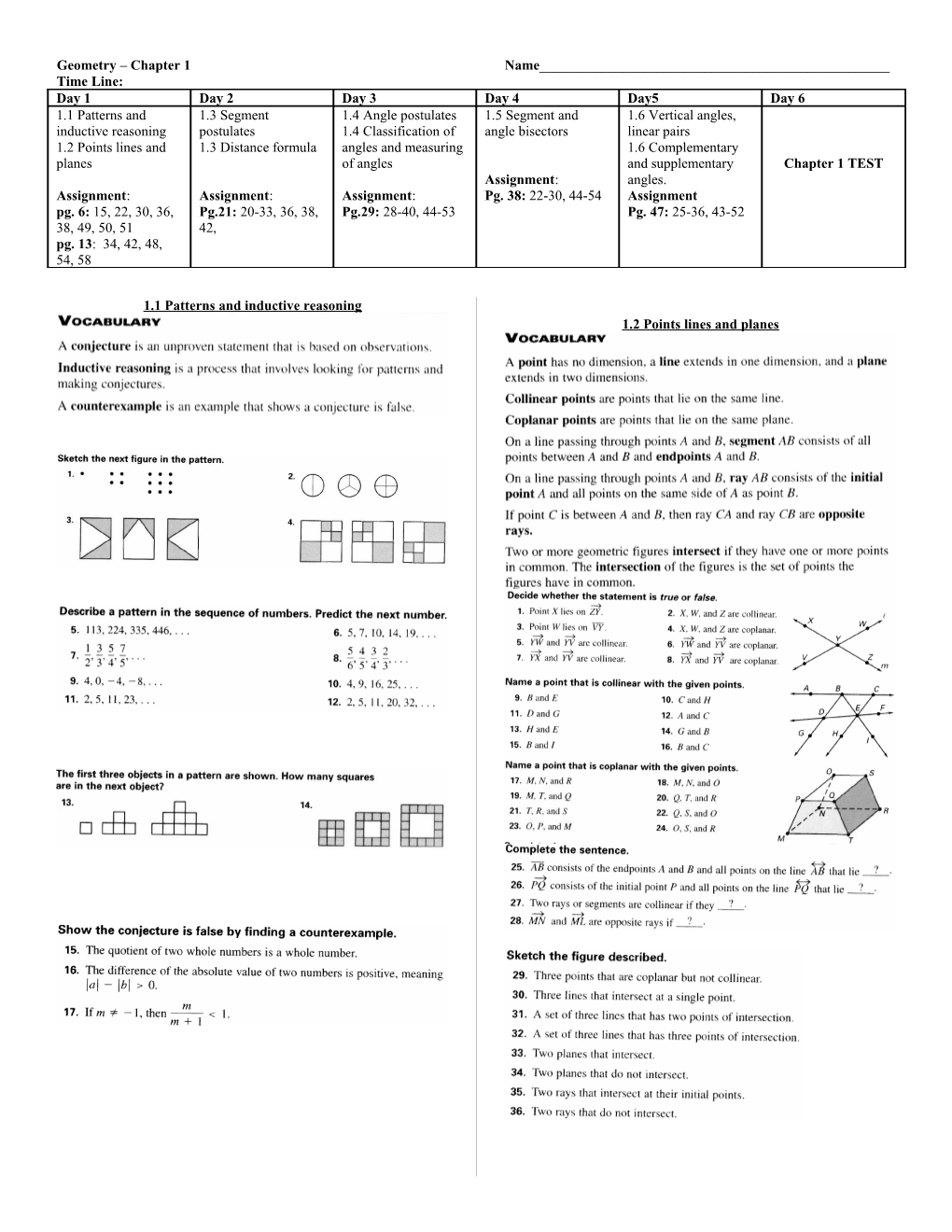 1.1 Patterns and Inductive Reasoning