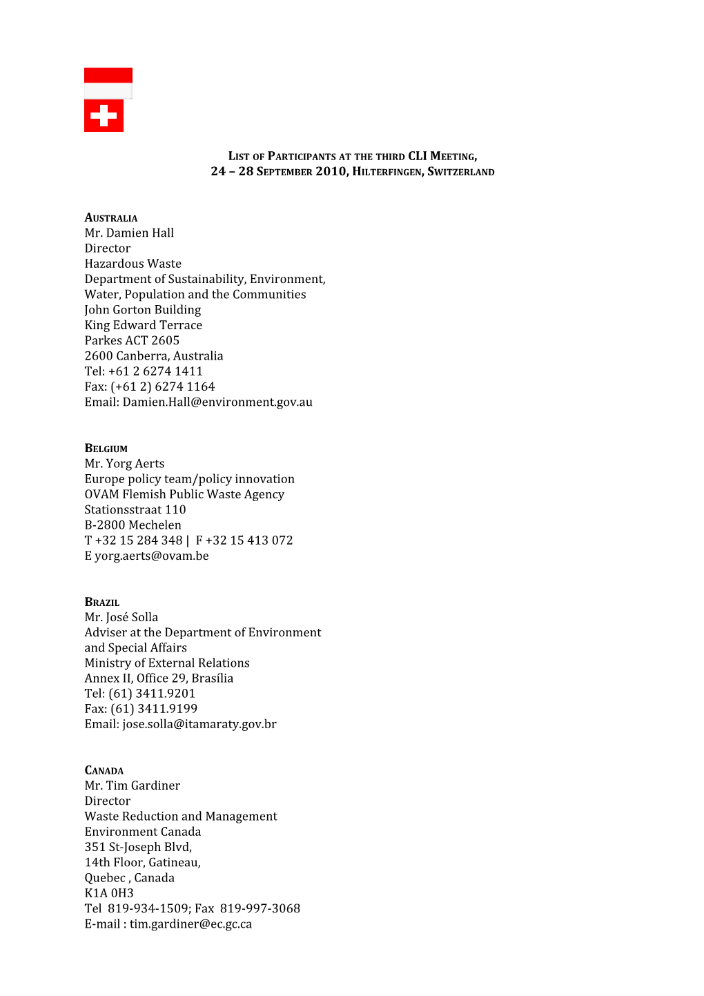 List of Participants at the Third CLI Meeting