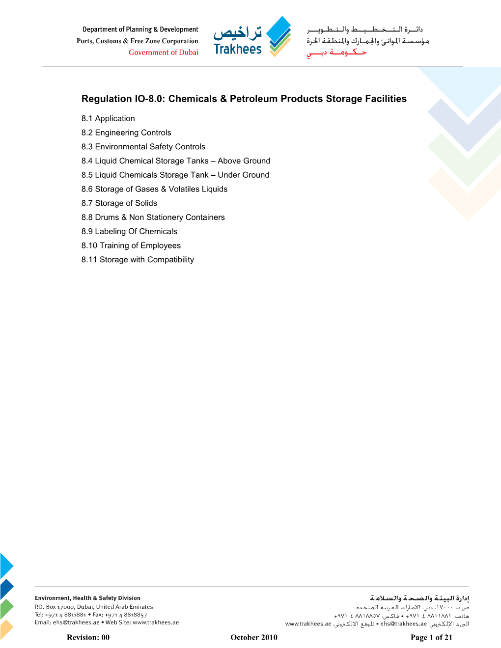 Regulation IO- 8.0 Chemicals & Petroleum Products Storage Facilities