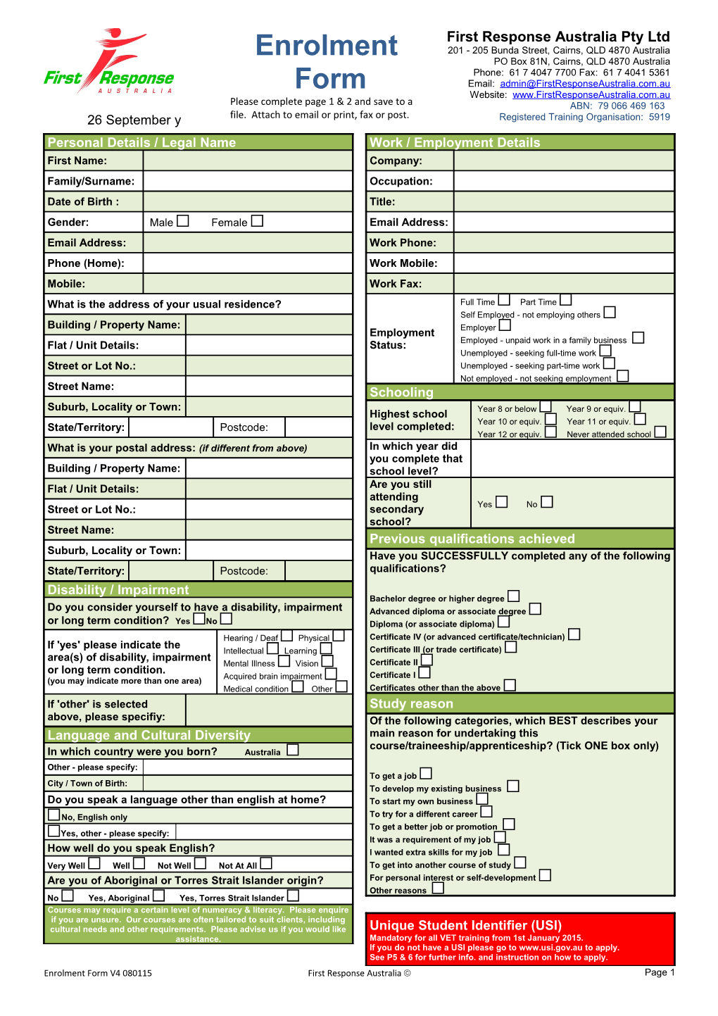 Enrolment Form Continued