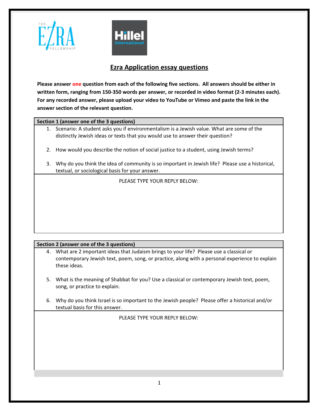 Ezra Application Essay Questions