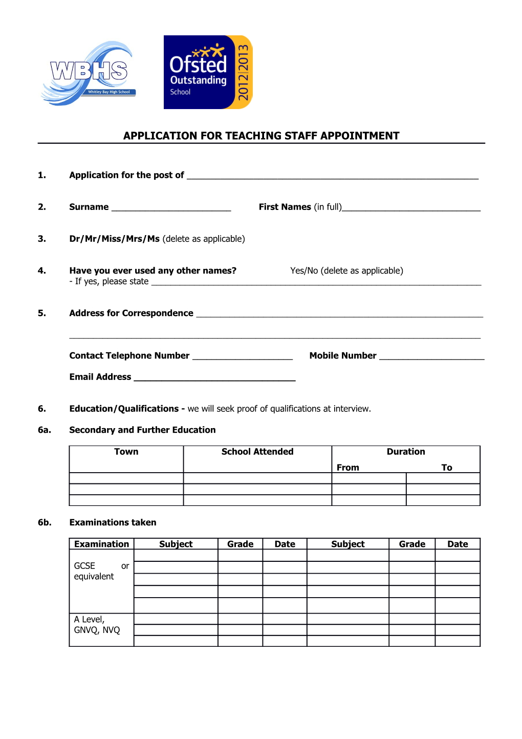 Application for Teaching Staff Appointment