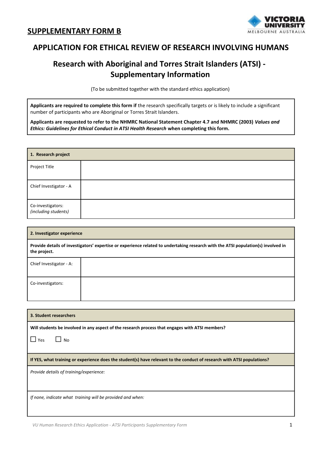 Application for Ethical Review of Research Involving Humans