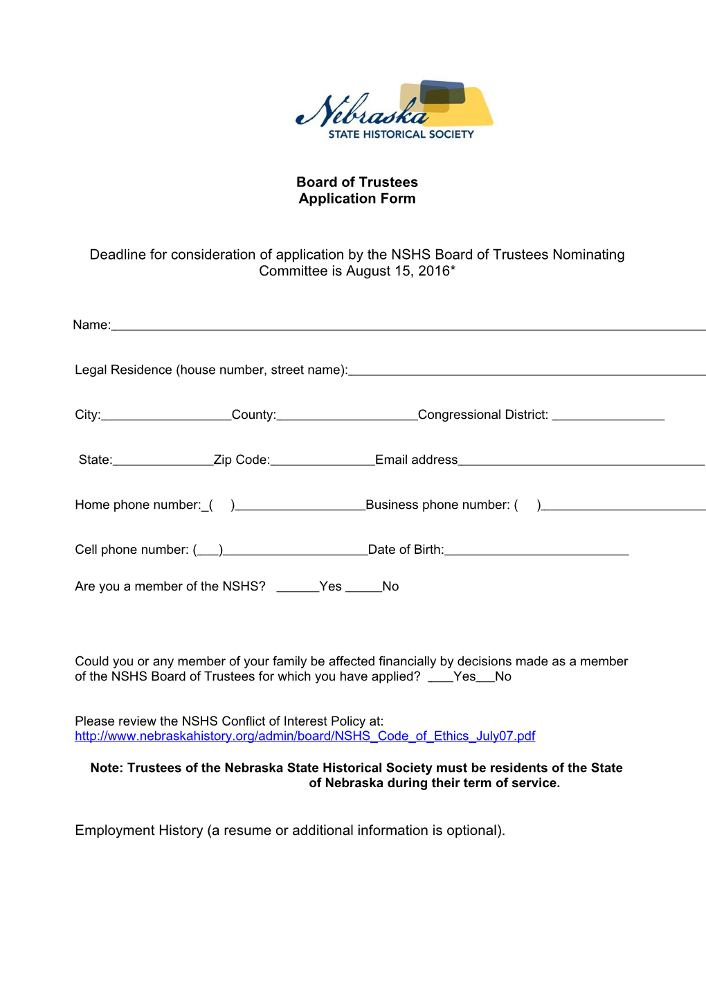 Board of Trustees Application Form