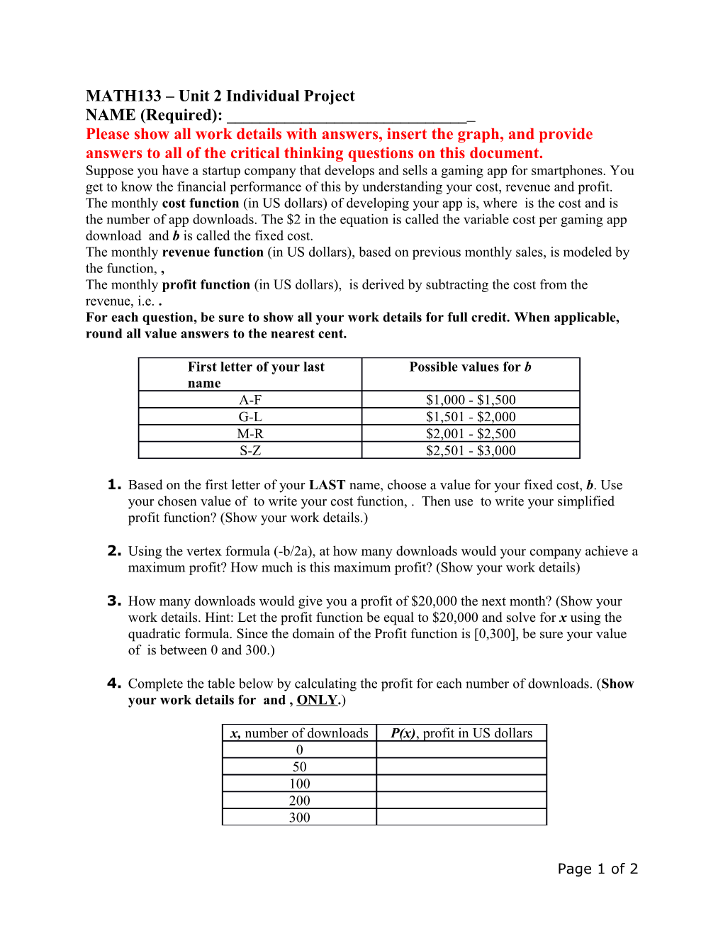 MATH133 Unit 2 Individual Project