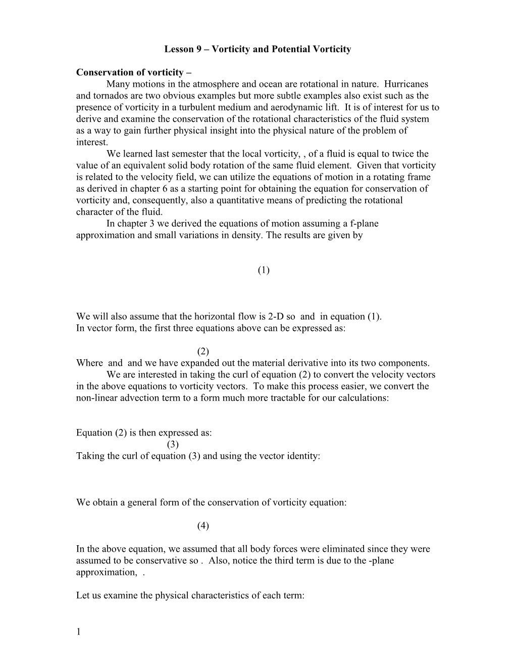 Chapter 11 Potential Vorticity Lee and Rossby Waves