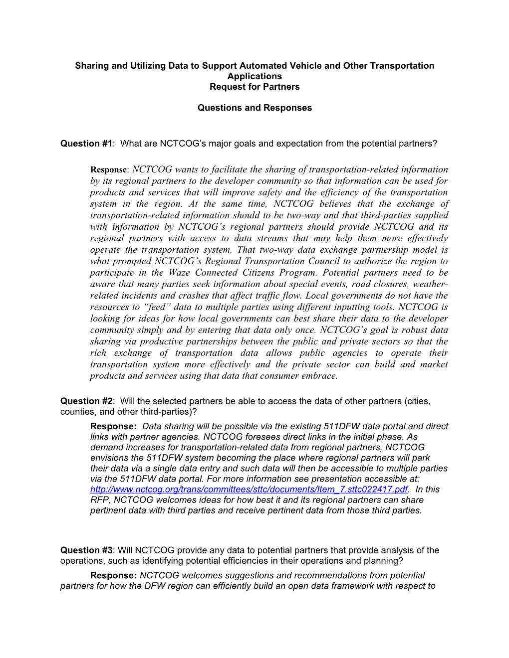 Sharing and Utilizing Data to Support Automated Vehicle and Other Transportation Applications