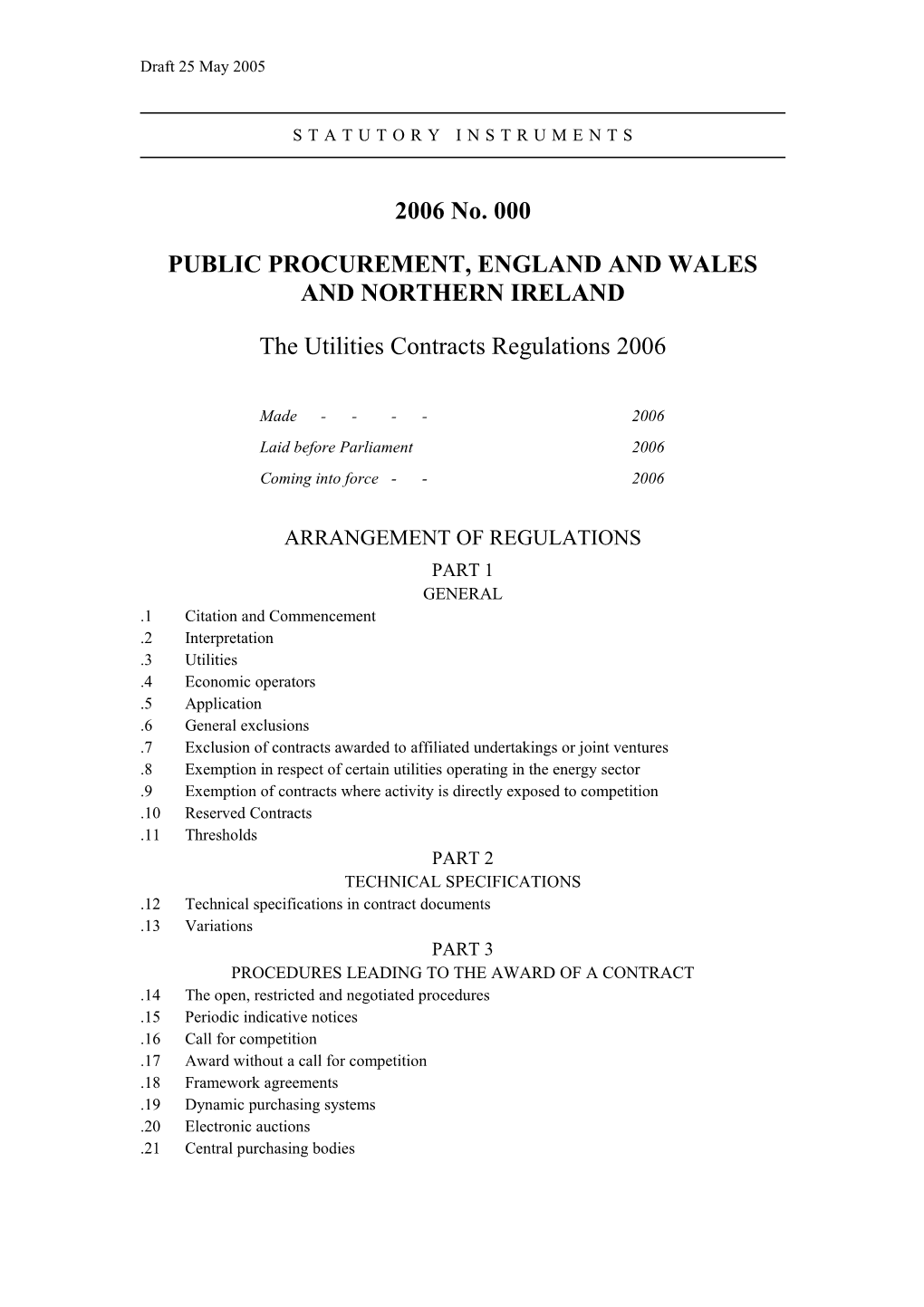 Public Procurement, England and Wales and Northern Ireland