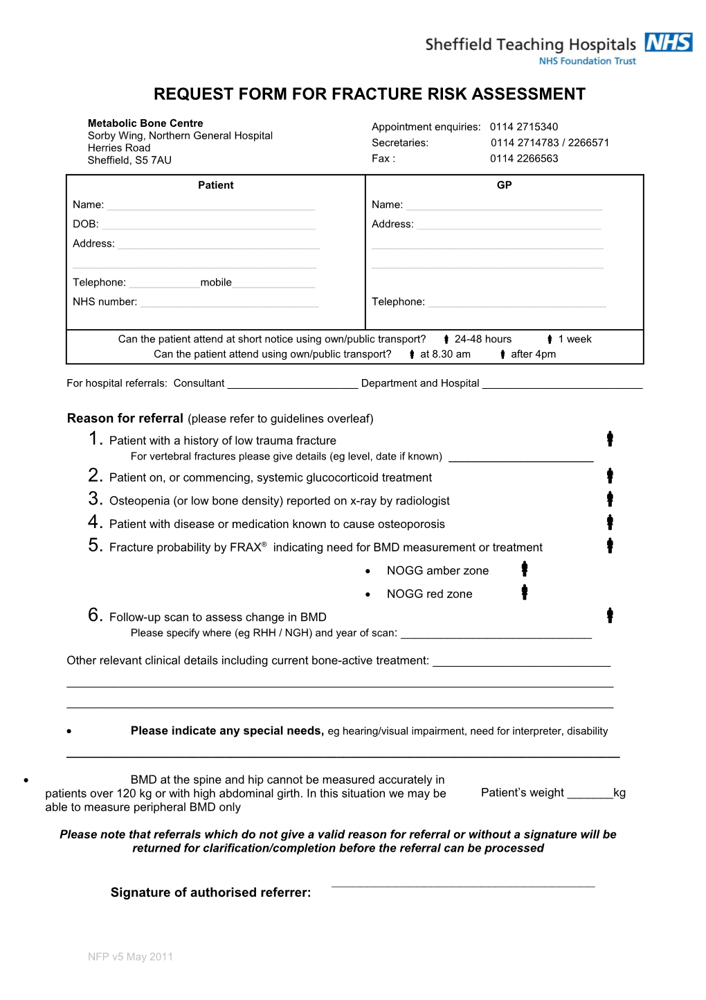 Request Form for Fracture Risk Assessment